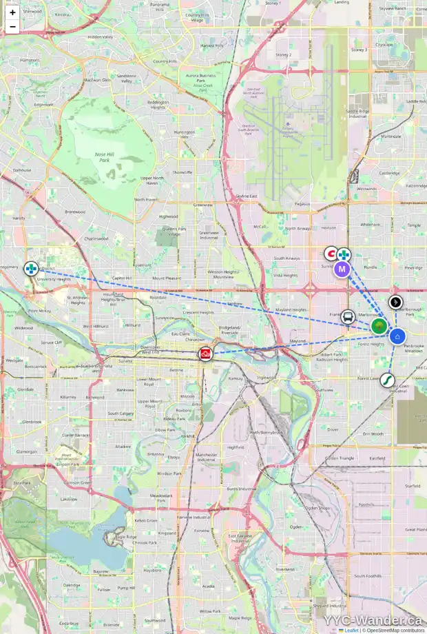 Daily accessibility map for 230 FOREST WY SE, Calgary showing nearby schools, grocery stores, parks, LRT stations and nearby amenities