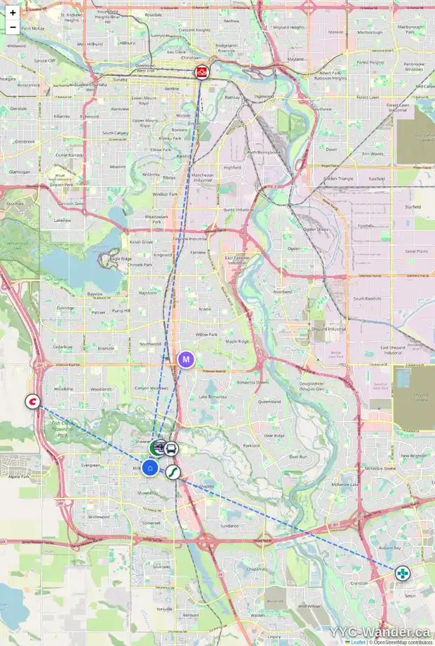 Daily accessibility map for 227 MILLRISE DR SW, Calgary showing nearby schools, grocery stores, parks, LRT stations and nearby amenities