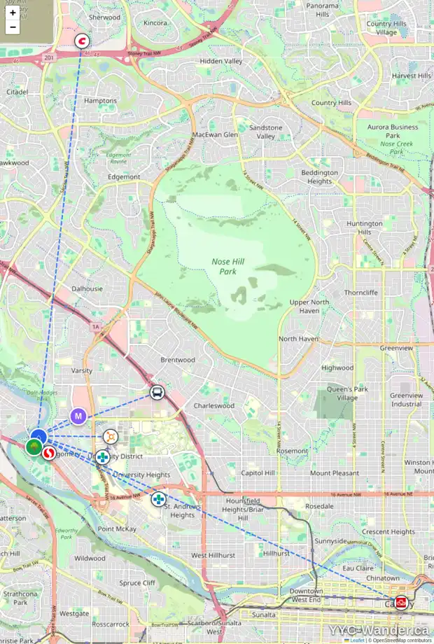 Daily accessibility map for 116 BOW LD NW, Calgary showing nearby schools, grocery stores, parks, LRT stations and nearby amenities