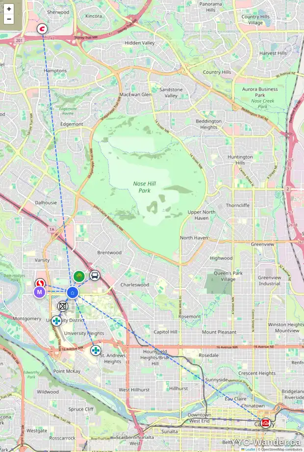 Daily accessibility map for 22 VARMOOR PL NW, Calgary showing nearby schools, grocery stores, parks, LRT stations and nearby amenities