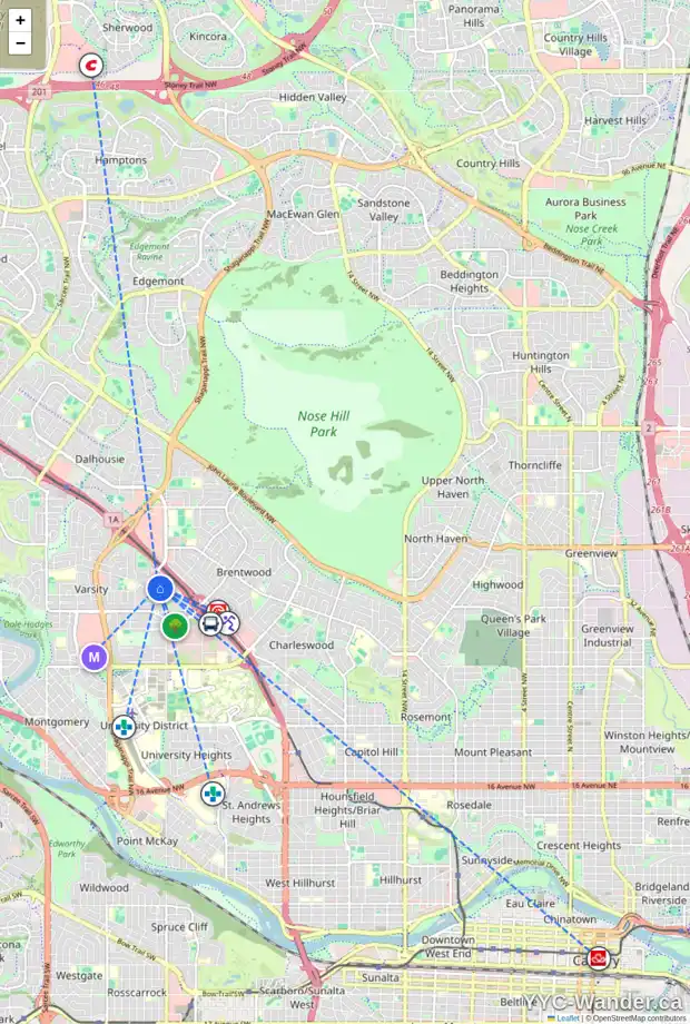 Daily accessibility map for 3827 VANCOUVER CR NW, Calgary showing nearby schools, grocery stores, parks, LRT stations and nearby amenities