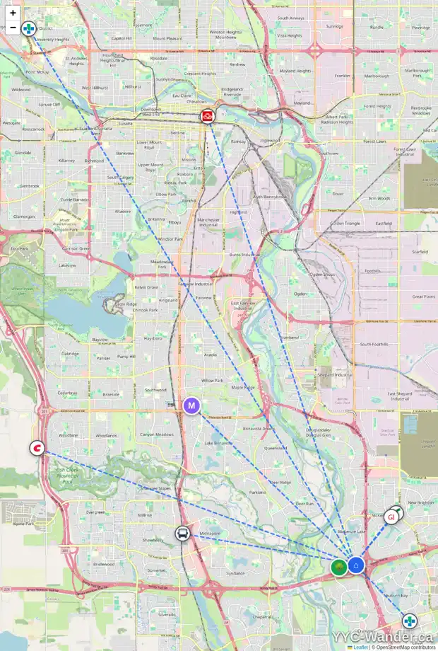 Daily accessibility map for 96 MCKERRELL CL SE, Calgary showing nearby schools, grocery stores, parks, LRT stations and nearby amenities