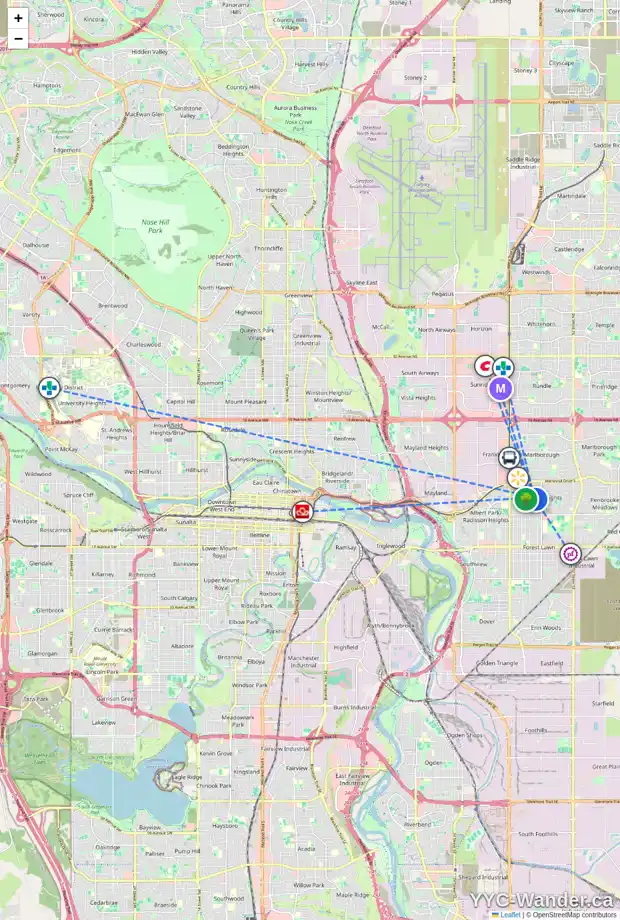 Daily accessibility map for 507 42 ST SE, Calgary showing nearby schools, grocery stores, parks, LRT stations and nearby amenities