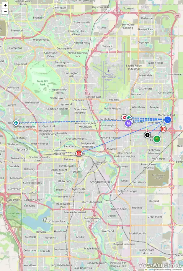 Daily accessibility map for 436 CALIFORNIA PL NE, Calgary showing nearby schools, grocery stores, parks, LRT stations and nearby amenities