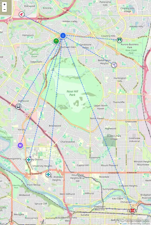 Daily accessibility map for 179 MACEWAN RIDGE VI NW, Calgary showing nearby schools, grocery stores, parks, LRT stations and nearby amenities
