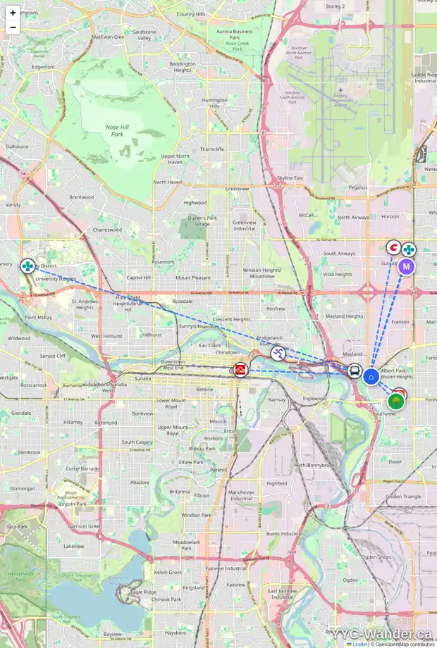 Daily accessibility map for 2513 9 AV SE, Calgary showing nearby schools, grocery stores, parks, LRT stations and nearby amenities