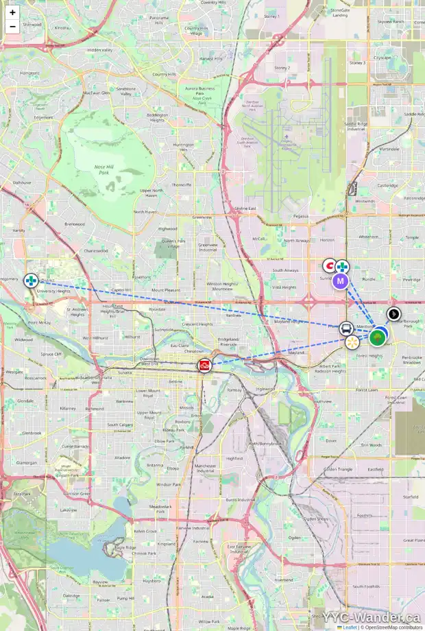 Daily accessibility map for 5020 MARYVALE DR NE, Calgary showing nearby schools, grocery stores, parks, LRT stations and nearby amenities