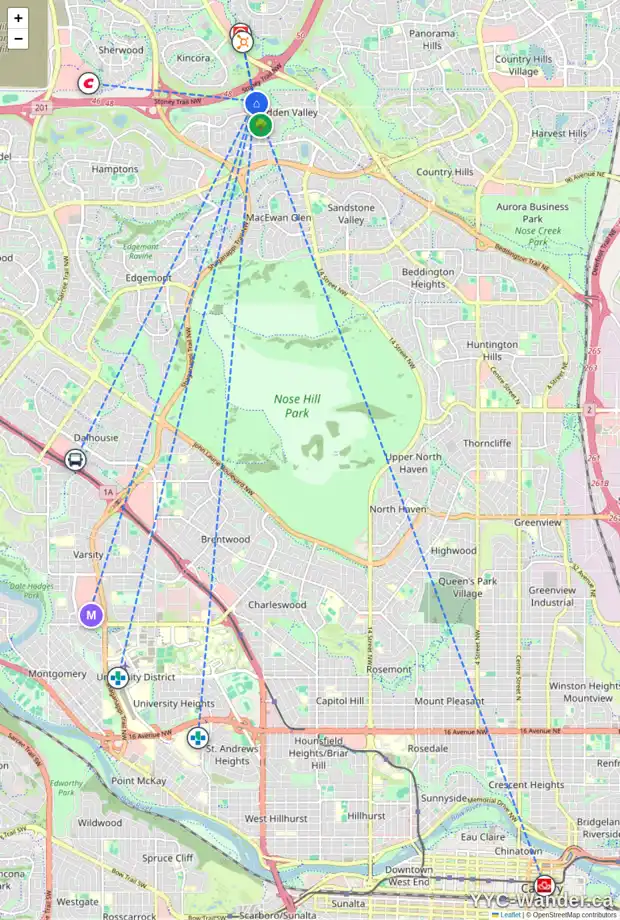 Daily accessibility map for 116 HIDDEN RANCH CR NW, Calgary showing nearby schools, grocery stores, parks, LRT stations and nearby amenities