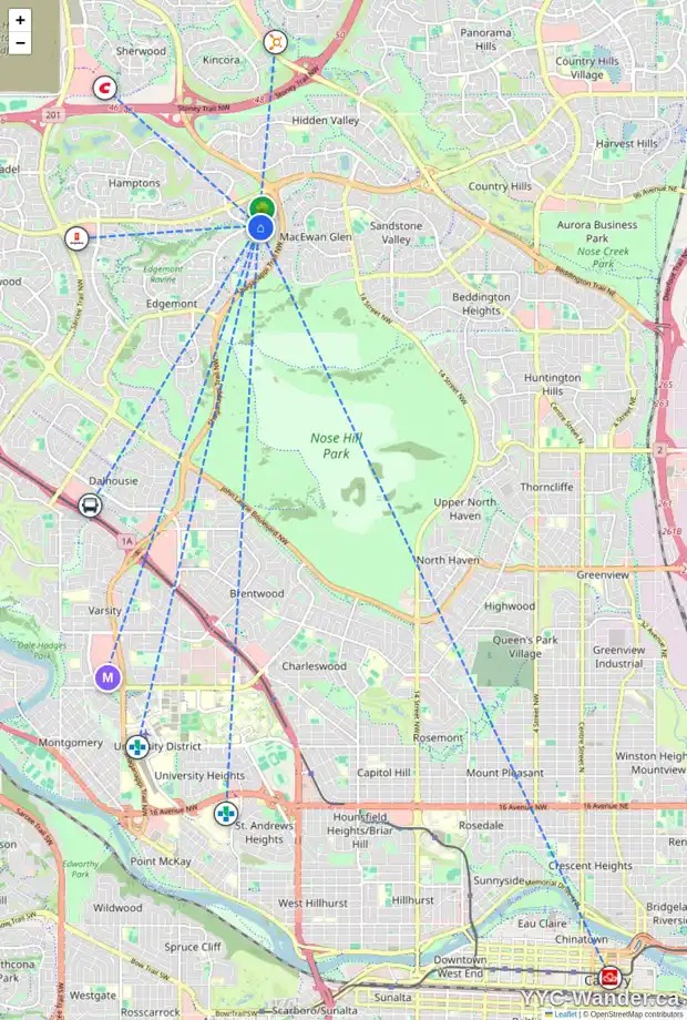 Daily accessibility map for 109 EDGEBROOK GV NW, Calgary showing nearby schools, grocery stores, parks, LRT stations and nearby amenities