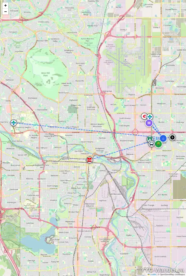 Daily accessibility map for 1007 MARCOMBE CR NE, Calgary showing nearby schools, grocery stores, parks, LRT stations and nearby amenities