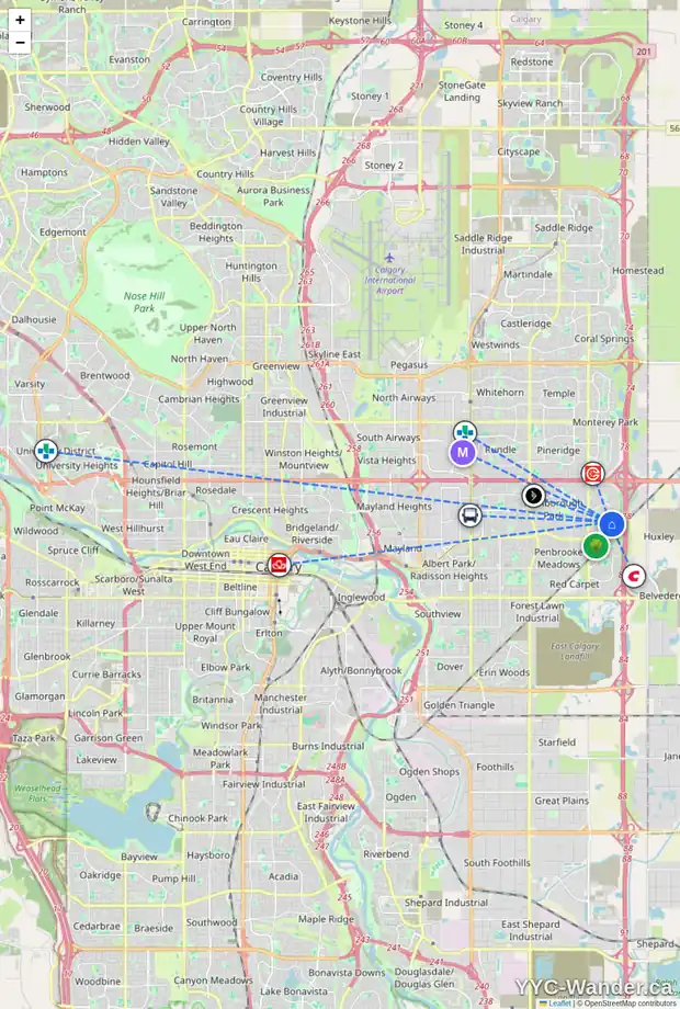 Daily accessibility map for 27 ABERDARE CR NE, Calgary showing nearby schools, grocery stores, parks, LRT stations and nearby amenities