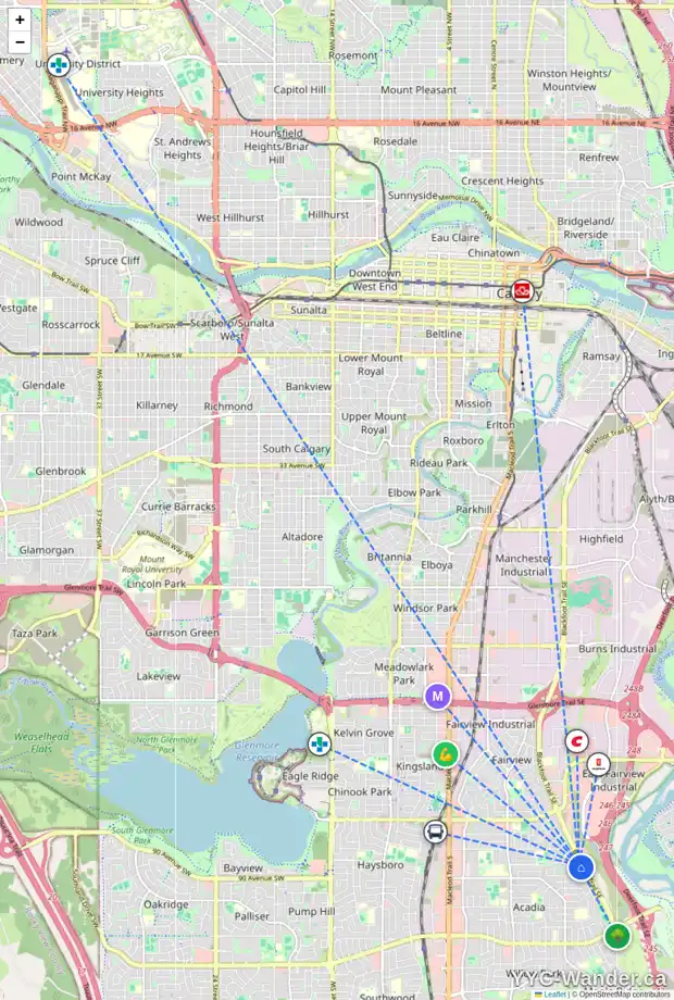 Daily accessibility map for 819 ALDERWOOD PL SE, Calgary showing nearby schools, grocery stores, parks, LRT stations and nearby amenities