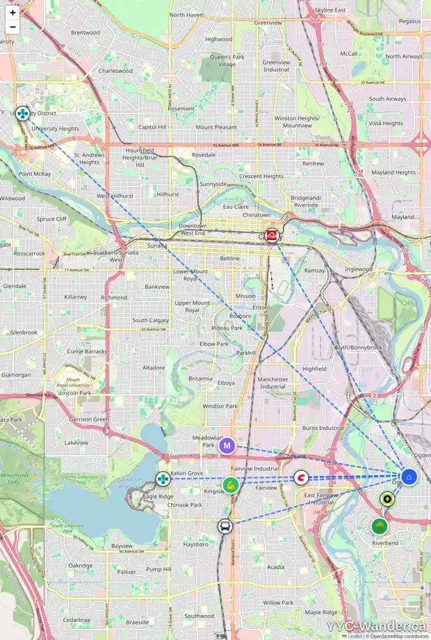 Daily accessibility map for 149 LYNNWOOD DR SE, Calgary showing nearby schools, grocery stores, parks, LRT stations and nearby amenities