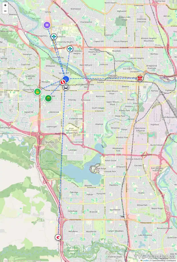 Daily accessibility map for 703 POPLAR RD SW, Calgary showing nearby schools, grocery stores, parks, LRT stations and nearby amenities