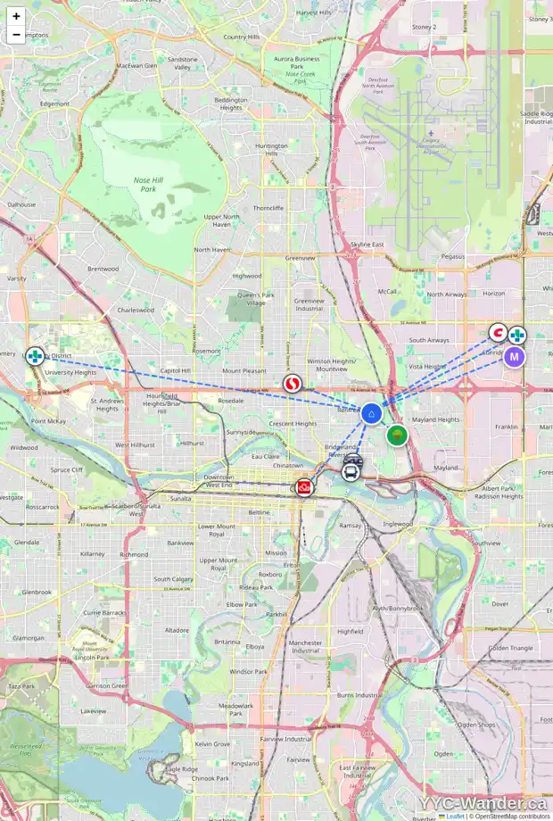 Daily accessibility map for 1204 RICHLAND RD NE, Calgary showing nearby schools, grocery stores, parks, LRT stations and nearby amenities