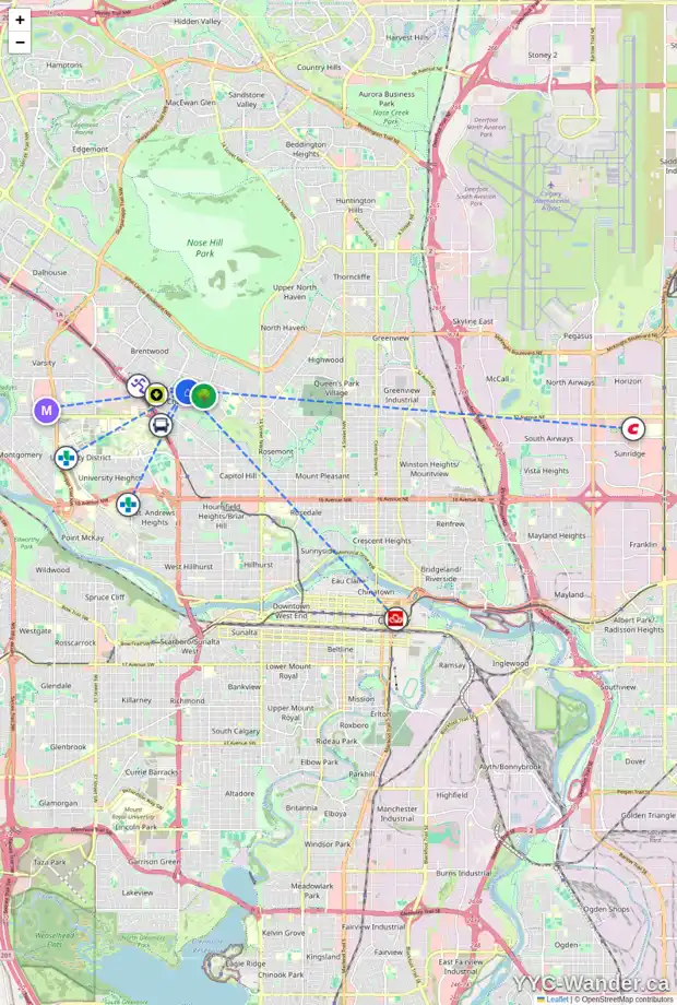 Daily accessibility map for 2356 CHICOUTIMI DR NW, Calgary showing nearby schools, grocery stores, parks, LRT stations and nearby amenities