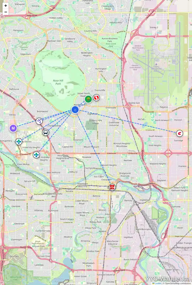 Daily accessibility map for 4706 14 ST NW, Calgary showing nearby schools, grocery stores, parks, LRT stations and nearby amenities