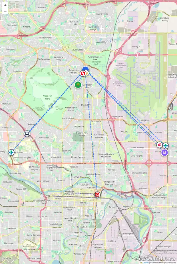 Daily accessibility map for 320 BEDDINGTON CI NE, Calgary showing nearby schools, grocery stores, parks, LRT stations and nearby amenities
