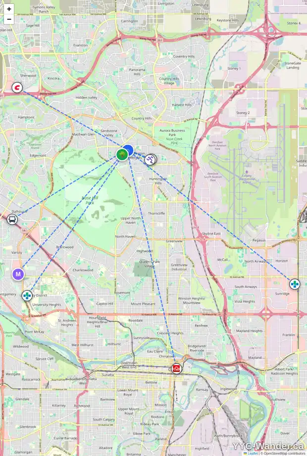 Daily accessibility map for 125 BERWICK DR NW, Calgary showing nearby schools, grocery stores, parks, LRT stations and nearby amenities