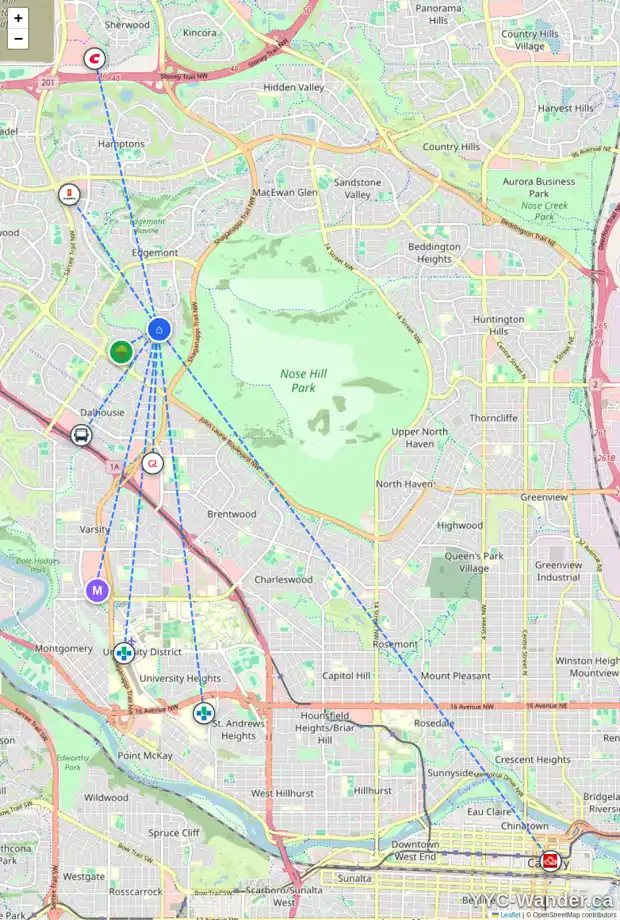 Daily accessibility map for 176 EDELWEISS DR NW, Calgary showing nearby schools, grocery stores, parks, LRT stations and nearby amenities