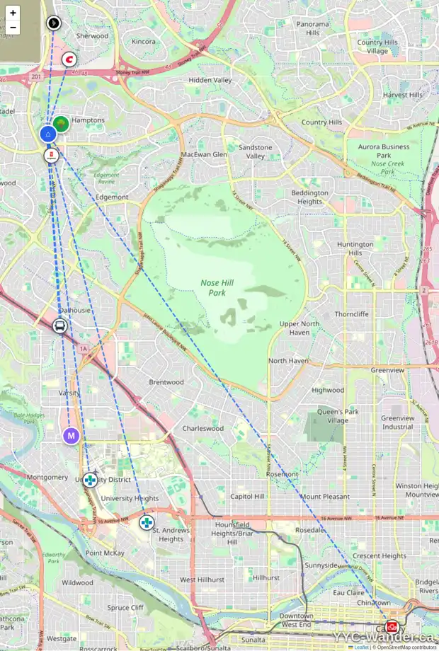 Daily accessibility map for 240 HAMPSHIRE PL NW, Calgary showing nearby schools, grocery stores, parks, LRT stations and nearby amenities