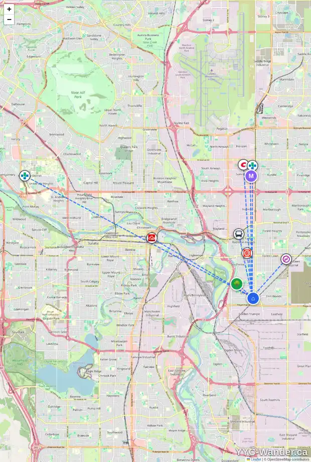 Daily accessibility map for 4123 DOVERVIEW DR SE, Calgary showing nearby schools, grocery stores, parks, LRT stations and nearby amenities