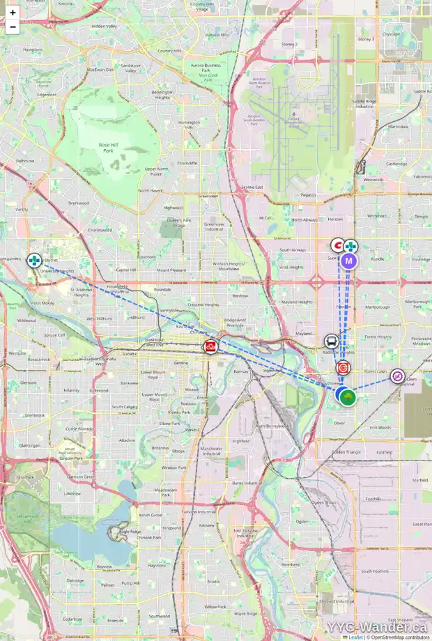 Daily accessibility map for 3006 26 AV SE, Calgary showing nearby schools, grocery stores, parks, LRT stations and nearby amenities