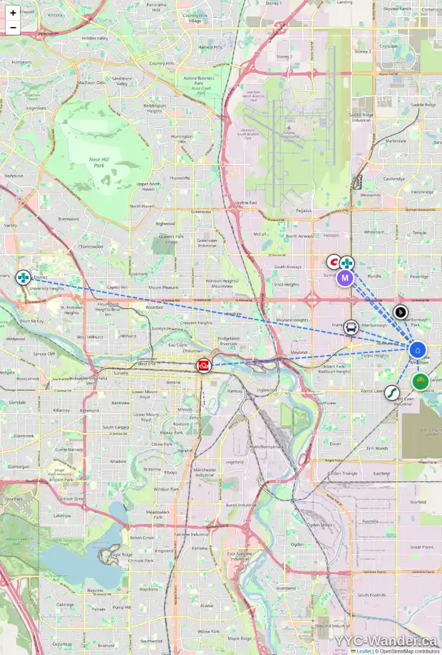 Daily accessibility map for 6031 PENWORTH RD SE, Calgary showing nearby schools, grocery stores, parks, LRT stations and nearby amenities