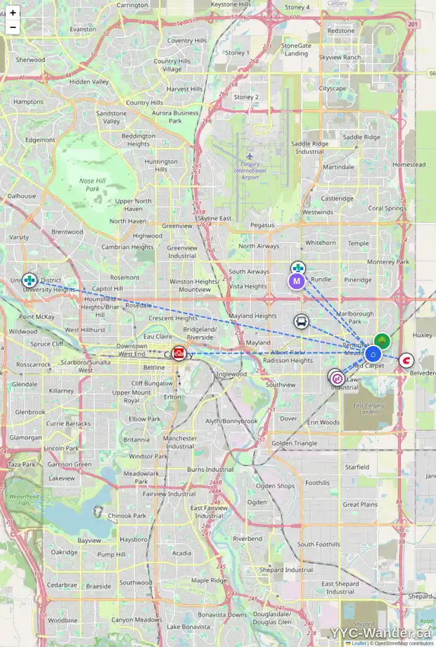 Daily accessibility map for 711 PENBROOKE RD SE, Calgary showing nearby schools, grocery stores, parks, LRT stations and nearby amenities