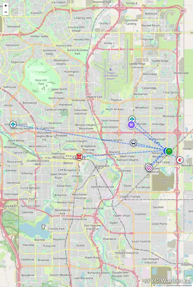 Daily accessibility map for 464 PENSWOOD RD SE, Calgary showing nearby schools, grocery stores, parks, LRT stations and nearby amenities