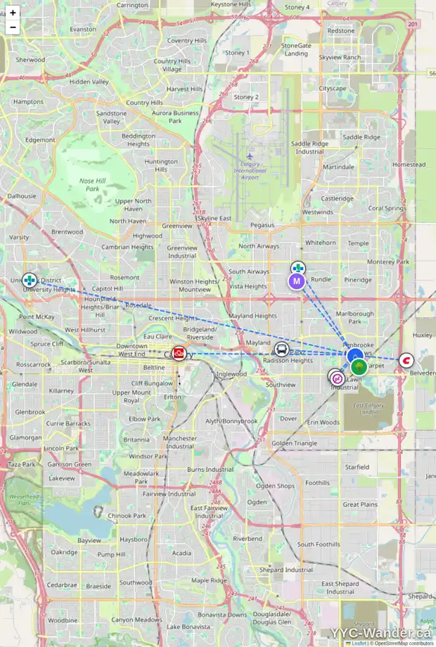 Daily accessibility map for 6020 8 AV SE, Calgary showing nearby schools, grocery stores, parks, LRT stations and nearby amenities
