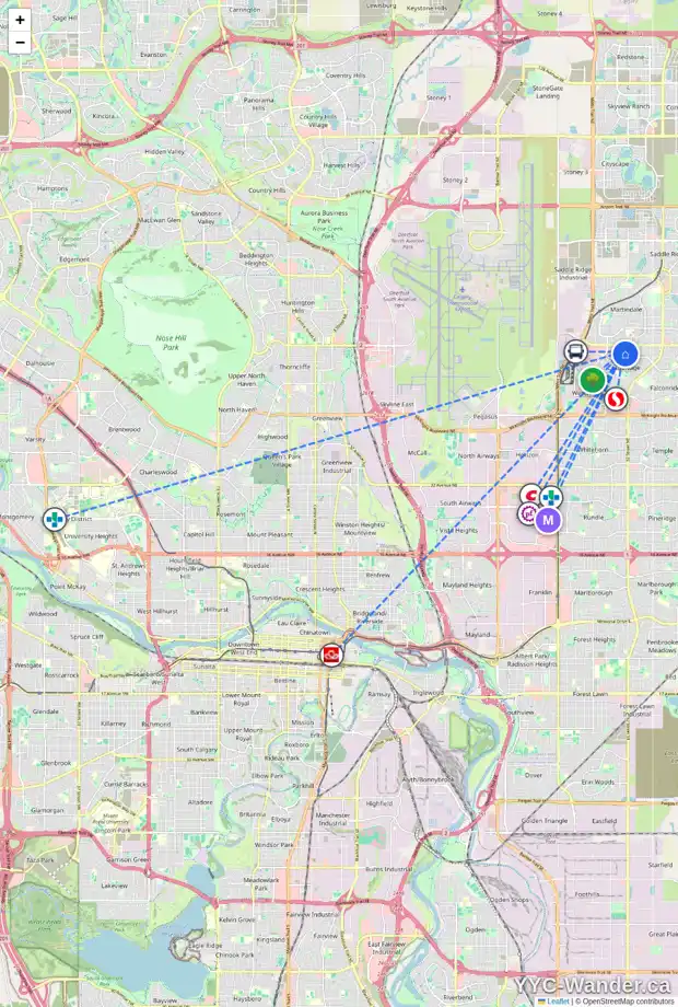 Daily accessibility map for 35 CASTLEDALE CR NE, Calgary showing nearby schools, grocery stores, parks, LRT stations and nearby amenities