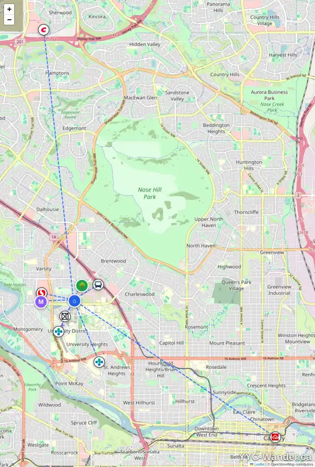 Daily accessibility map for 4 VARBROOK PL NW, Calgary showing nearby schools, grocery stores, parks, LRT stations and nearby amenities