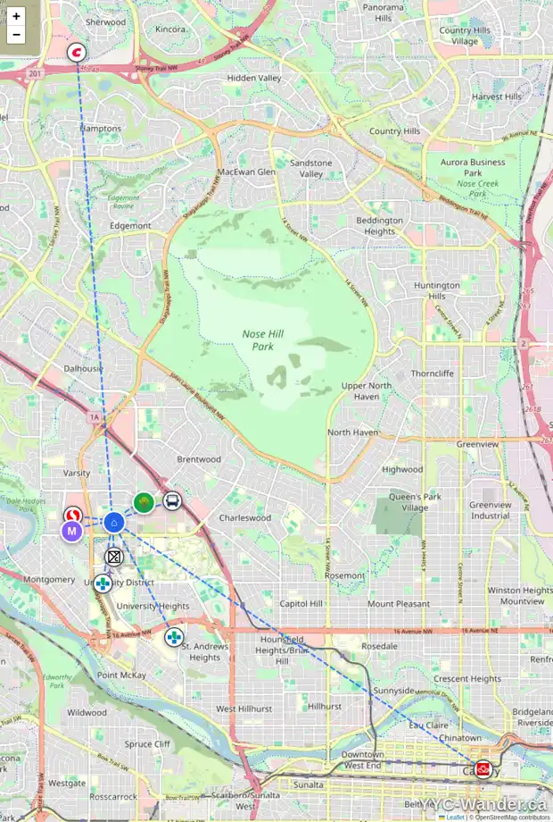 Daily accessibility map for 22 VARSTON PL NW, Calgary showing nearby schools, grocery stores, parks, LRT stations and nearby amenities