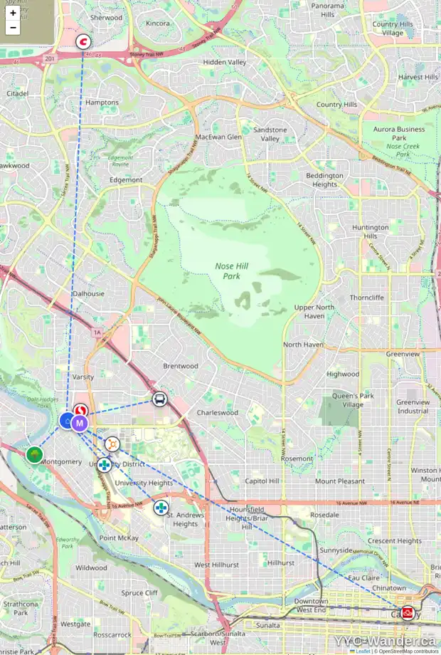Daily accessibility map for 6 VARNA PL NW, Calgary showing nearby schools, grocery stores, parks, LRT stations and nearby amenities