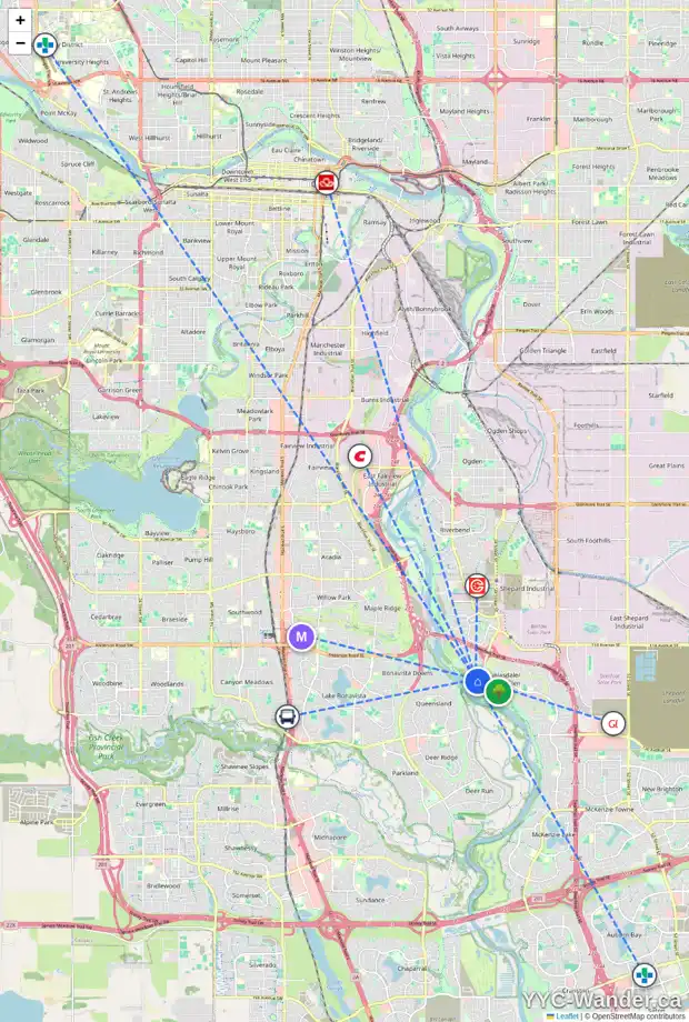 Daily accessibility map for 111 DOUGLASBANK PL SE, Calgary showing nearby schools, grocery stores, parks, LRT stations and nearby amenities