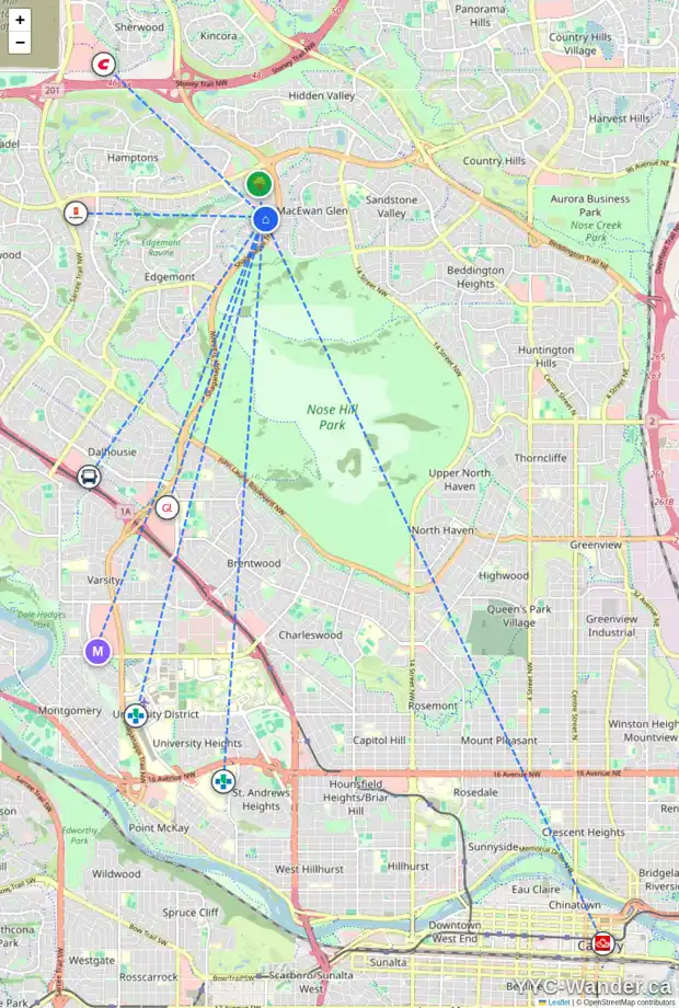 Daily accessibility map for 303 EDGEBROOK RI NW, Calgary showing nearby schools, grocery stores, parks, LRT stations and nearby amenities