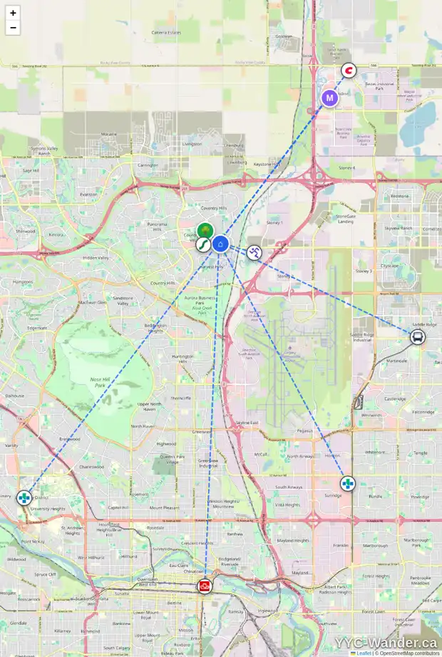 Daily accessibility map for 259 COVENTRY GR NE, Calgary showing nearby schools, grocery stores, parks, LRT stations and nearby amenities