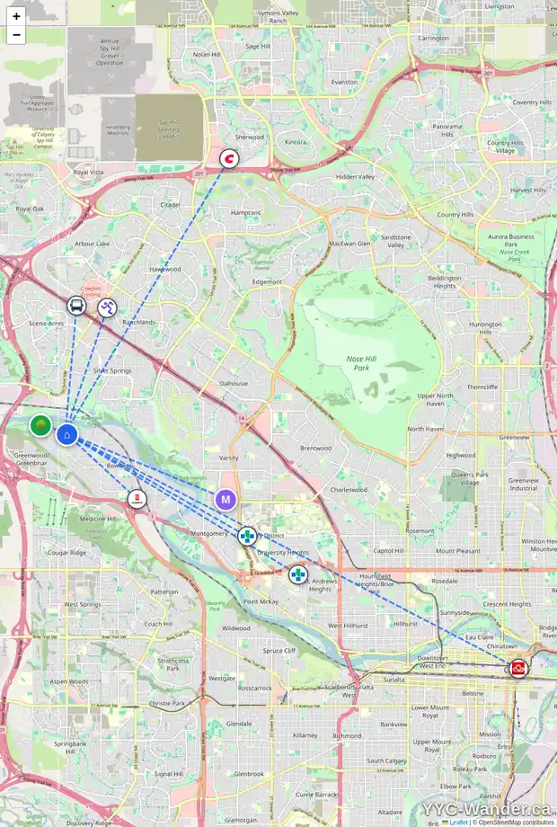 Daily accessibility map for 811 8604 48 AV NW, Calgary showing nearby schools, grocery stores, parks, LRT stations and nearby amenities