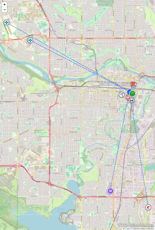 Daily accessibility map for 104 220 11 AV SE, Calgary showing nearby schools, grocery stores, parks, LRT stations and nearby amenities