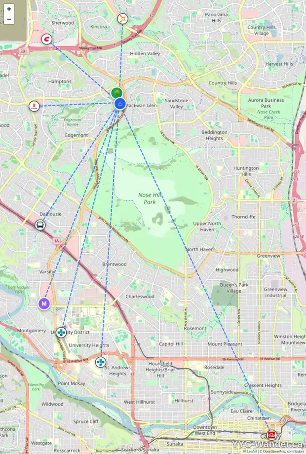 Daily accessibility map for 235 EDGEBROOK PA NW, Calgary showing nearby schools, grocery stores, parks, LRT stations and nearby amenities