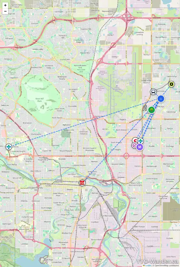 Daily accessibility map for 36 MARTINVIEW RD NE, Calgary showing nearby schools, grocery stores, parks, LRT stations and nearby amenities