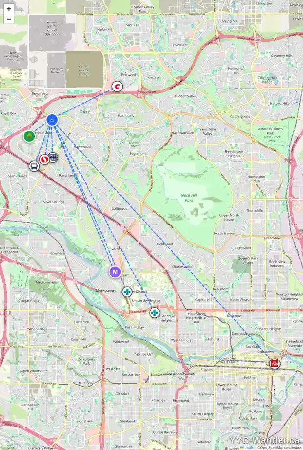 Daily accessibility map for 40 ARBOUR BUTTE PL NW, Calgary showing nearby schools, grocery stores, parks, LRT stations and nearby amenities
