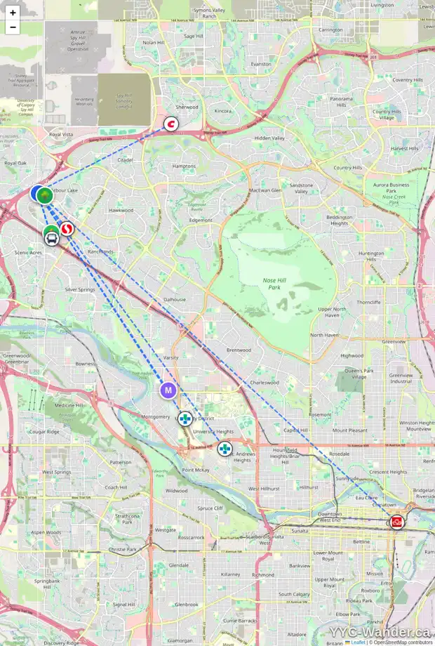 Daily accessibility map for 86 ARBOUR STONE RI NW, Calgary showing nearby schools, grocery stores, parks, LRT stations and nearby amenities