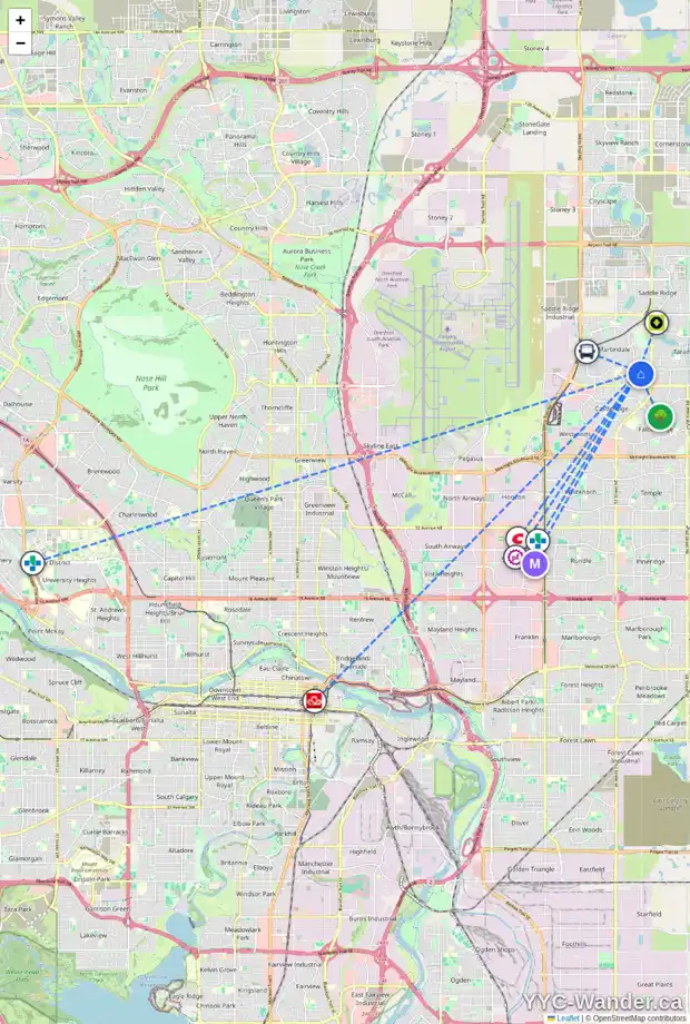 Daily accessibility map for 71 MARTINDALE CO NE, Calgary showing nearby schools, grocery stores, parks, LRT stations and nearby amenities