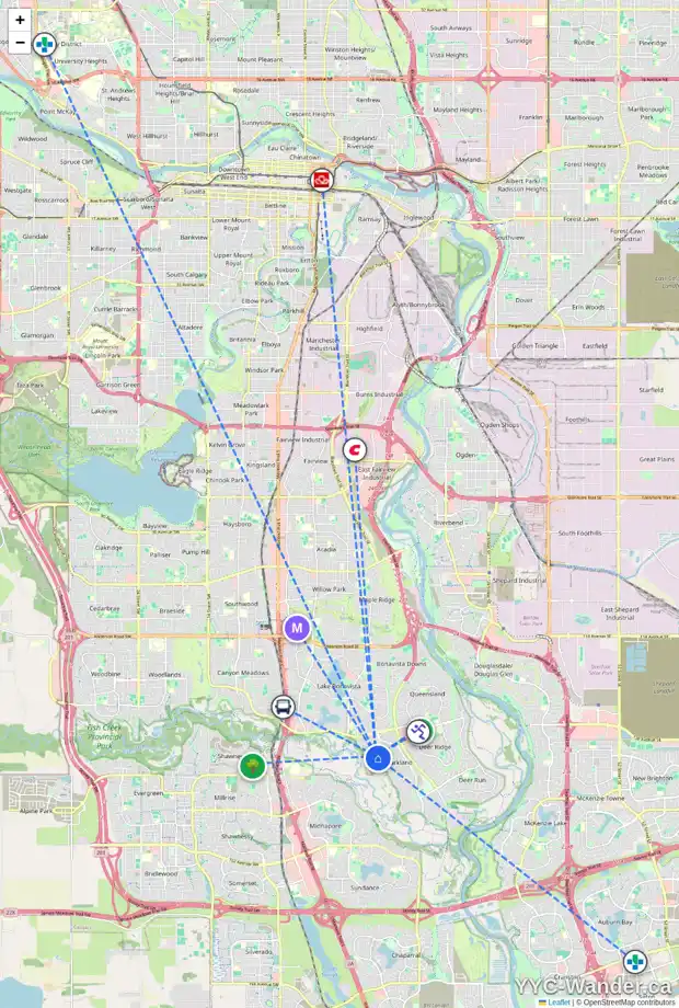 Daily accessibility map for 240 PARKWOOD PL SE, Calgary showing nearby schools, grocery stores, parks, LRT stations and nearby amenities