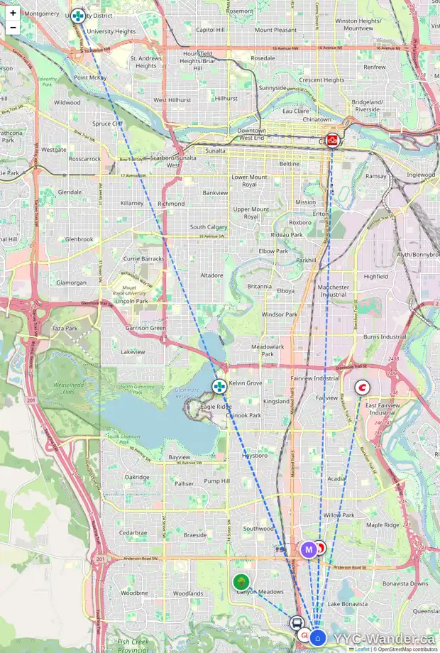 Daily accessibility map for 405 LAKE SIMCOE CR SE, Calgary showing nearby schools, grocery stores, parks, LRT stations and nearby amenities