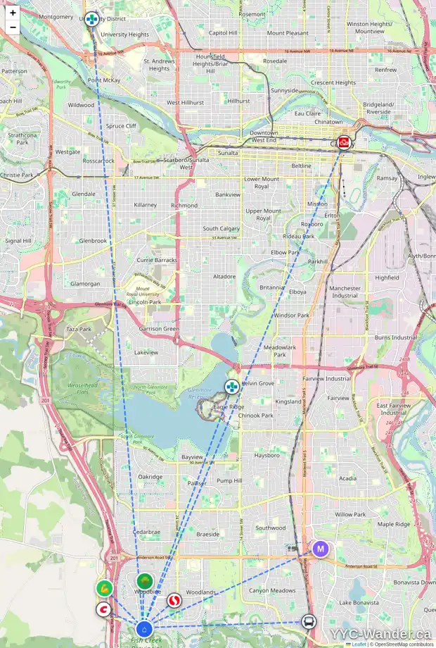 Daily accessibility map for 120 WOODFIELD RD SW, Calgary showing nearby schools, grocery stores, parks, LRT stations and nearby amenities