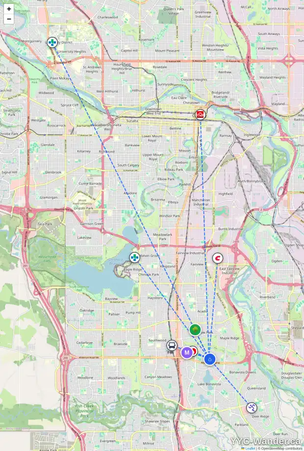 Daily accessibility map for 11408 WILKES RD SE, Calgary showing nearby schools, grocery stores, parks, LRT stations and nearby amenities