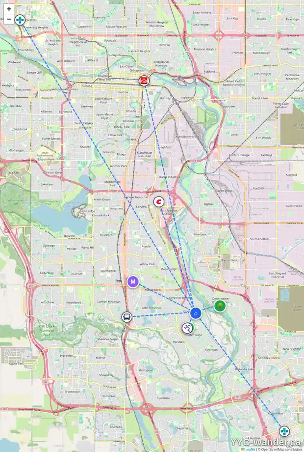 Daily accessibility map for 660 QUEEN CHARLOTTE DR SE, Calgary showing nearby schools, grocery stores, parks, LRT stations and nearby amenities